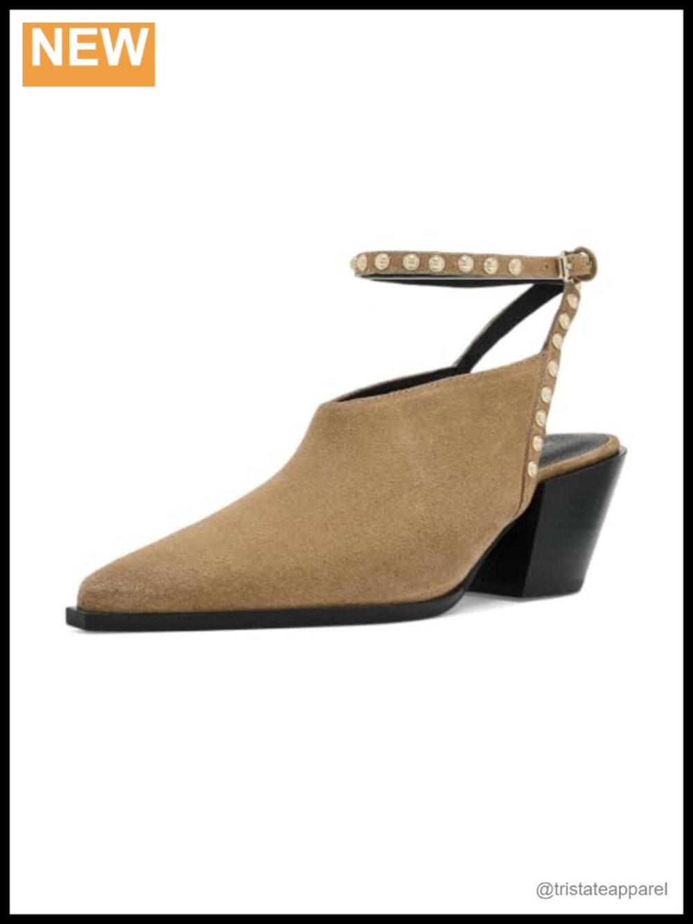 Studded Leather Heeled Sandal Snip Toe Block Heel Ankle Strap
